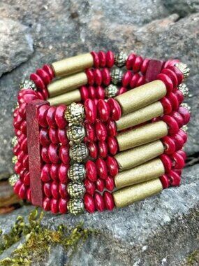 Red Wood Bead Stretch Stack Bracelet